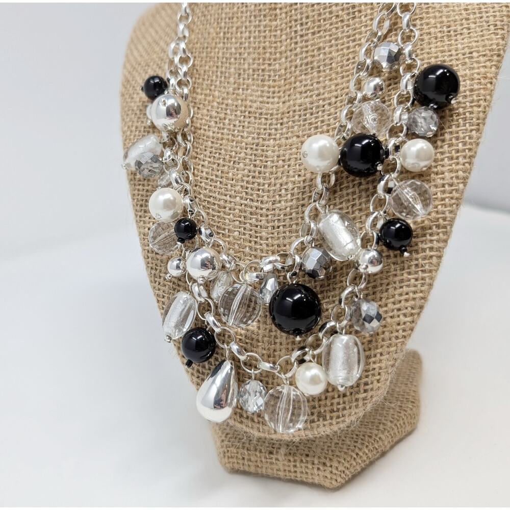 WHBM White House Black Market Necklace Silver Tone Beaded Statement Chunky - Picture 4 of 7